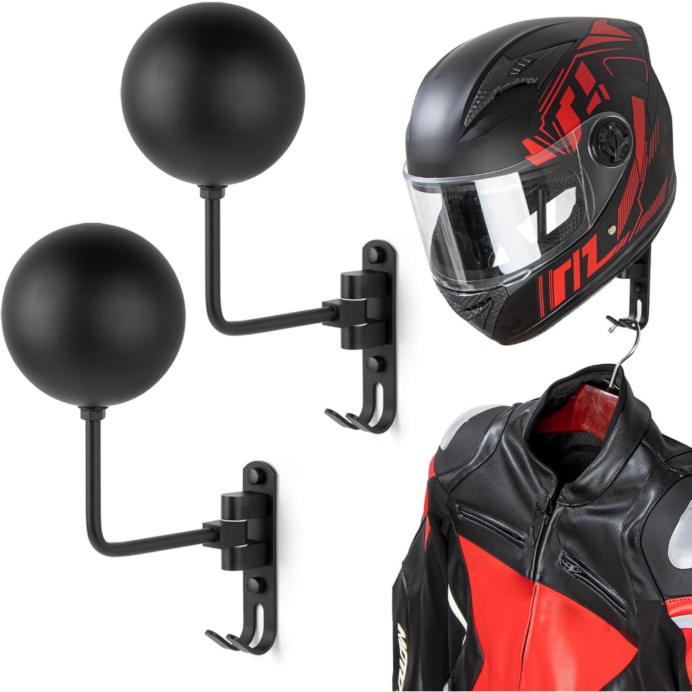 Cycling Gear Wall Hanger - 180 ° ที่แขวนหมวกกันน็อคมอเตอร์ไซค์แบบหมุนได้ พร้อมตะขอสำหรับแขวนหมวก แจ็คเก็ต กุญแจ
