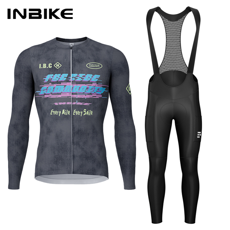 Cycling Gear Logo - ชุดปั่นจักรยาน INBIKE สำหรับฤดูใบไม้ผลิและฤดูใบไม้ร่วง เสื้อปั่นจักรยานแขนยาว กางเกงปั่นจักรยานแบบมีแผ่นรอง ชุดปั่นจักรยานเสือภูเขาและเสือหมอบ