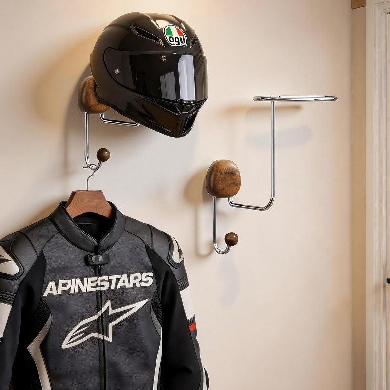 Cycling Gear Display - ชั้นวางหมวกกันน็อคแบบติดผนัง ไม่ต้องเจาะ แข็งแรงทนทาน ที่แขวนโชว์หมวกกันน็อค อุปกรณ์จัดเก็บติดผนังแบบไม่ต้องเจาะสำหรับบ้าน อุปกรณ์เสริมสำหรับนักปั่นจักรยาน