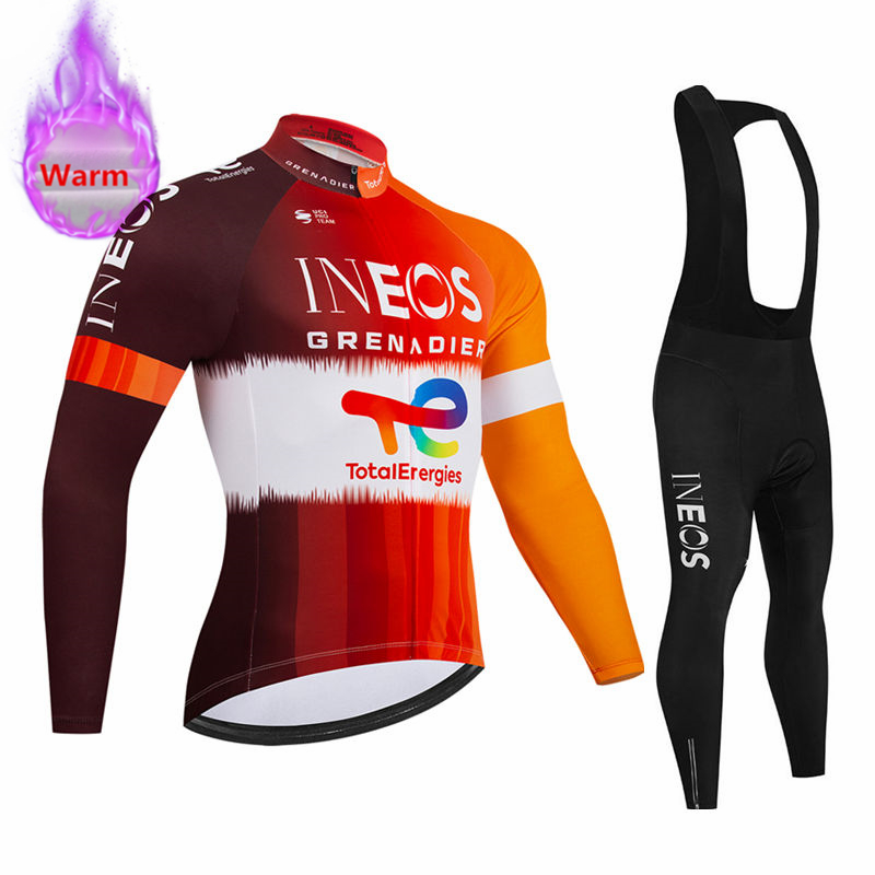 Cycling Gear Logo - ชุดเสื้อปั่นจักรยานแขนยาวกันหนาวพร้อมกางเกงเอี๊ยม Ineos Team Winter สำหรับปั่นจักรยานเสือภูเขา