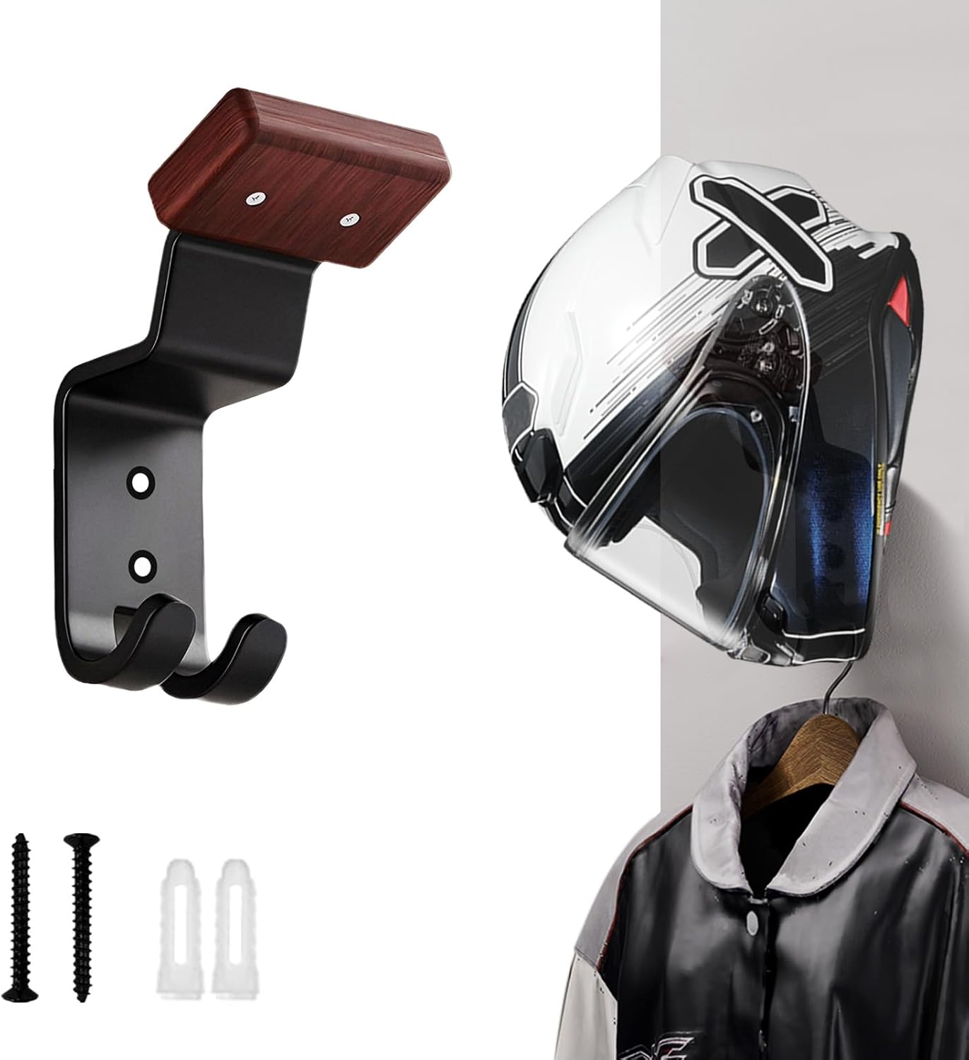 Cycling Gear Wall Hanger - ที่แขวนหมวกกันน็อคมอเตอร์ไซค์แบบติดผนัง, ที่แขวนหมวกกันน็อคแบบหนาพิเศษพร้อมตะขอเกี่ยวสำหรับจักรยาน, ฟุตบอล, อุปกรณ์สกี และเสื้อแจ็คเก็ต