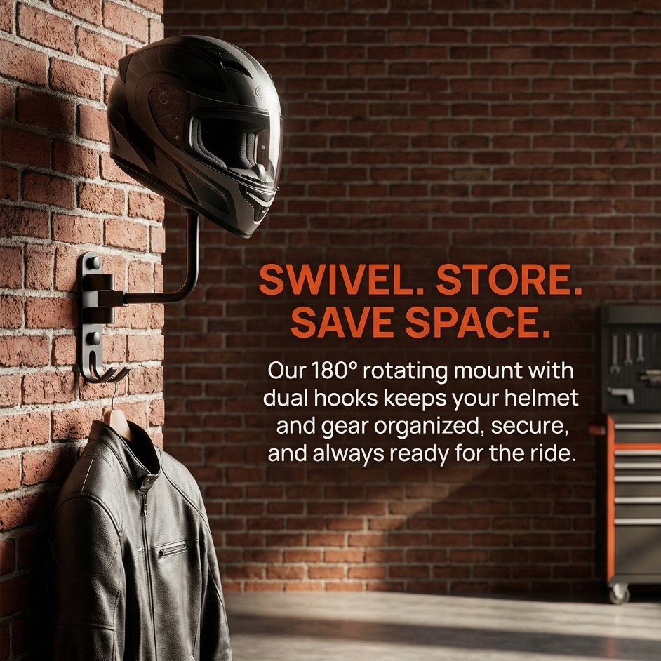 Cycling Gear Wall Hanger - ที่แขวนหมวกกันน็อคอลูมิเนียมอัลลอยด์พรีเมียม 180 ° ชั้นวางติดผนังแบบหมุนได้สำหรับอุปกรณ์จักรยาน ของขวัญสำหรับนักปั่นในบ้านหรือโรงรถ