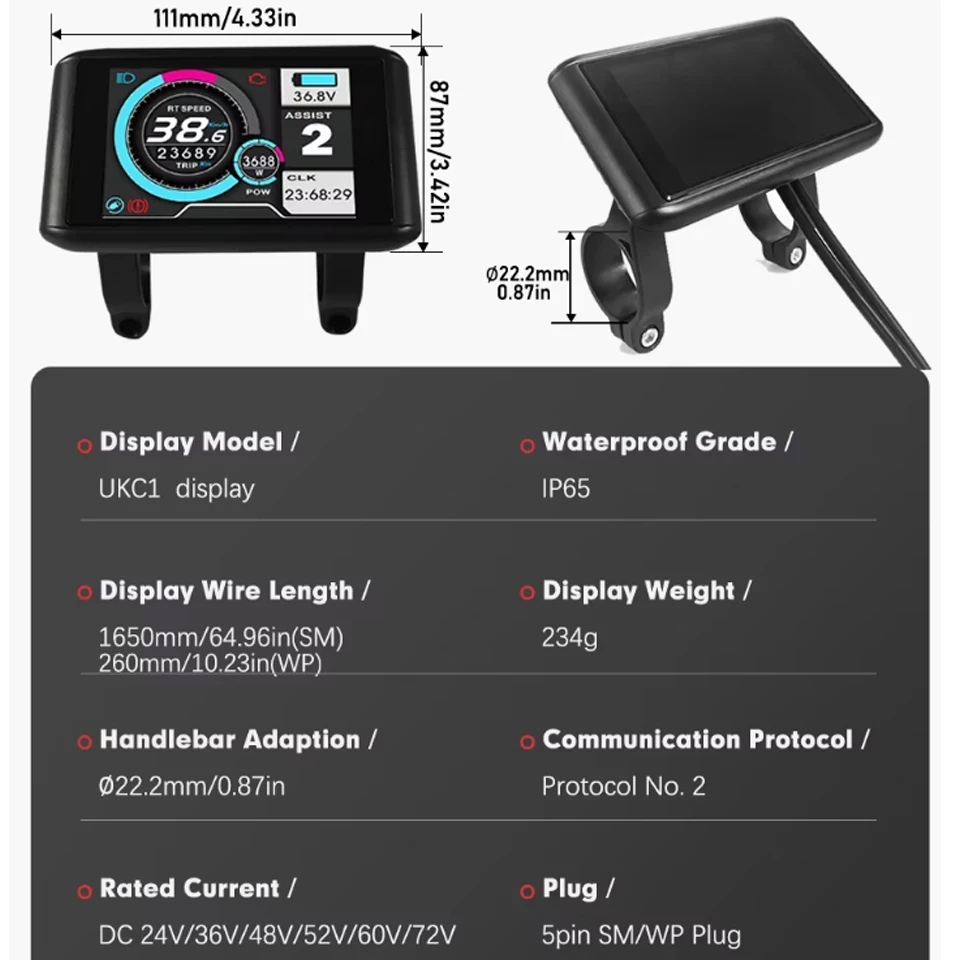 จอแสดงผลสี 24V-72V UKC1/UKC1+  - Cycling Gear Display บทวิจารณ์และราคา